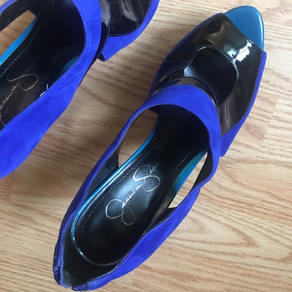 Jessica Simpson Blue Suede Platform Heels - 7.5 - Picture 4 of 7